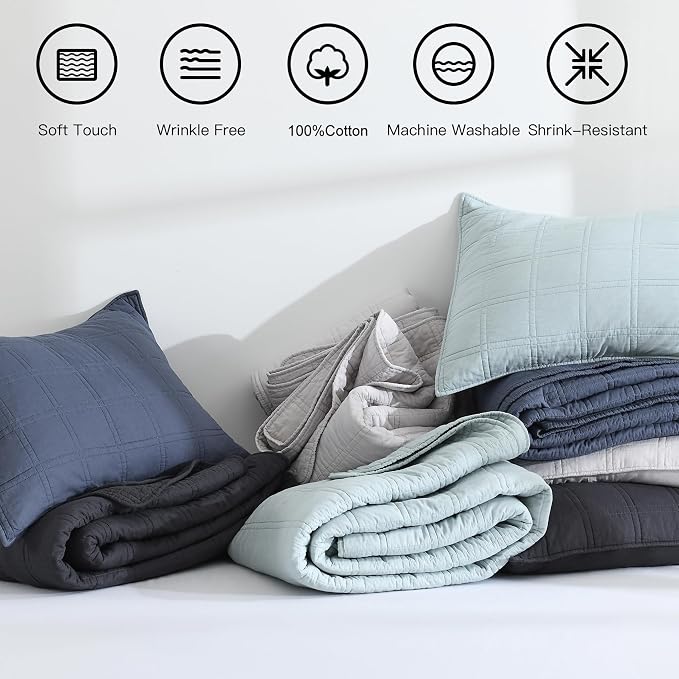 HORIMOTE HOME 100% Cotton Quilt Set Twin Size, Charcoal Pre-Washed Bedspreads Coverlet Set in Geometric Pattern, Cozy Lightweight Stitching Decorative Bedding Cover with 1 Sham for All Season