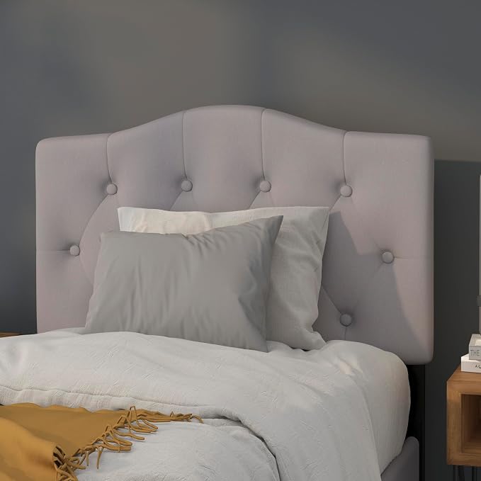 EMMA + OLIVER Twin Button Tufted Headboard | Adjustable Bed Rail Slots, Fabric Upholstered