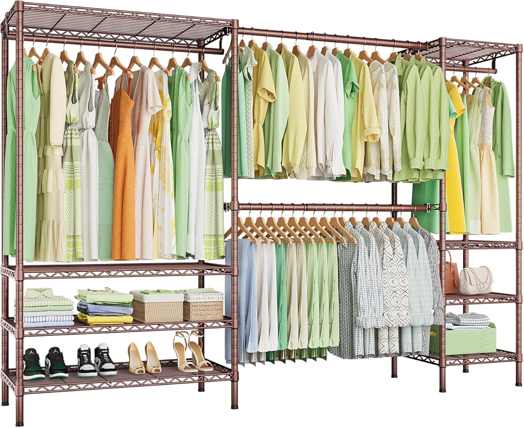 Ulif E11 Heavy-Duty Closet Garment Rack, Metal Clothes Rack, Load 1034lbs | Bronze Freestanding Expandable Clothing Storage Organizer System for Hanging Clothes, (73.2-97.6)"W x 14.5"D x 71.2"H