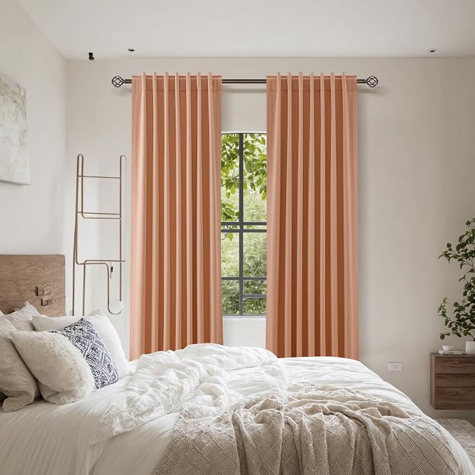 100% Blackout Curtains 90 Inch Length 2 Panels Set for Living Room Bedroom Back Tab Thermal Insulated Black Out Linen Drapes Room Darkening Peach Quartz,52x90