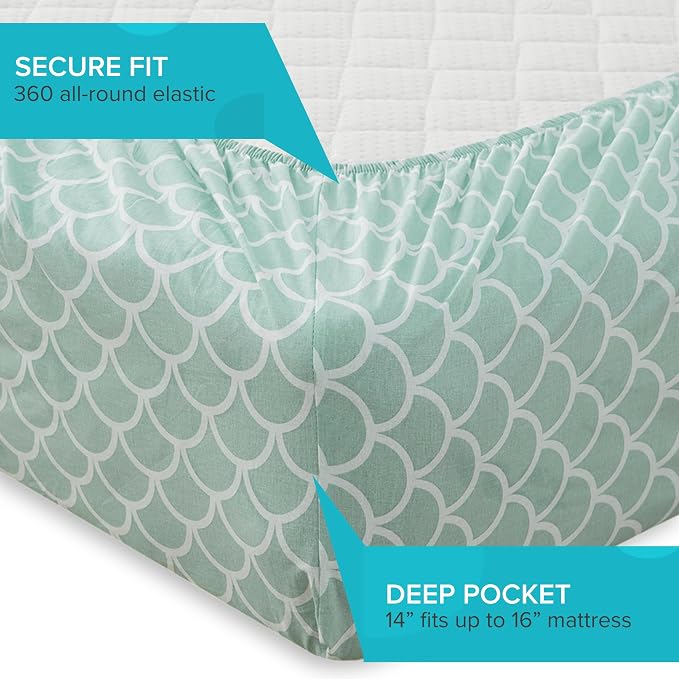 Comfort Spaces 100% Cotton Percale Sheets Cal King Sheet Set 4 Pcs, Scales | Crisp, Cool & Breathable Bed Sheets, 14" Deep Pocket Fits Up to 16" Mattress, Lightweight, All Season Cozy, with Pillow Case