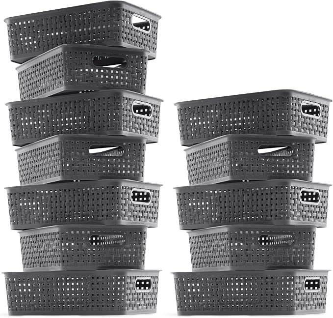 [ 12 Pack ] Plastic Storage Baskets - Small Pantry Organization and Storage Bins - Household Organizers for Laundry Room, Bathrooms, Bedrooms, Kitchens, Cabinets, Countertops, Under Sink or On Shelve