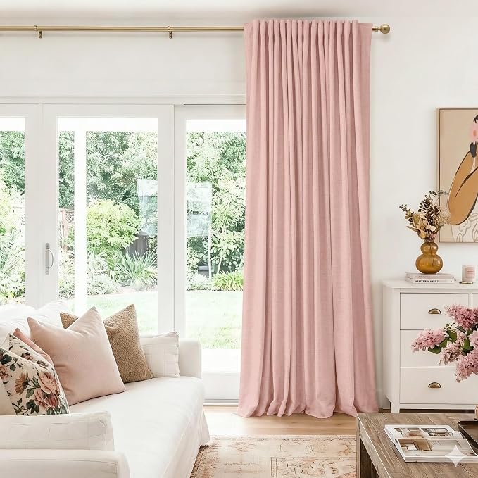 Linen Textured Total Blackout Sliding Door Curtains 84 Inch Long Blush Pink | 100% Blackout Shield Back Tab/Rod Pocket Sliding Door Curtains, Thermal Insulated Curtains 1 Panel Set, 100"W x 84"L
