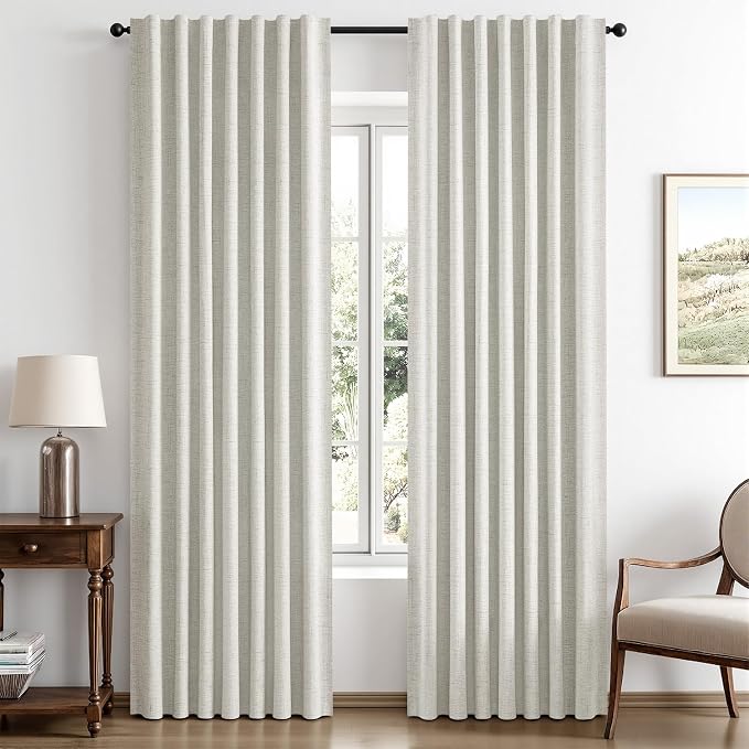 MIULEE 100% Blackout Linen Curtains 42 x 90 Inch Light Beige 2 Panels | Thermal Insulated, Room Darkening Drapes for Bedroom Living Room, Back Tab Rod Pocket Pinch Pleated, Solid Luxury Decor