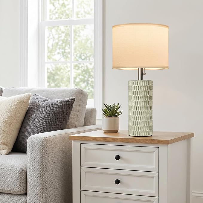 Reaketon 20” Modern Table Lamps Set of 2, Lamps for Bedroom, Light Green | Ceramic Table Lamps for Nightstands, Small Table Lamps for Living Room, Bedside, End Table, Kids Room, Pull Chain Switch