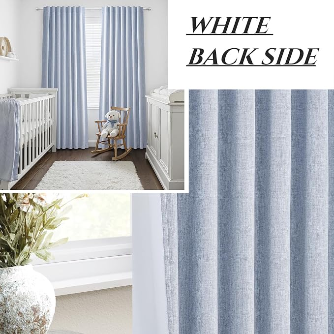 Dusty Blue Blackout Nursery Curtains 108 Inch Tall Length for Kids/Boys Rooms/Bedroom, Floor to Ceiling Track Pleated Large Window Drapes Linen Winter Thermal Coastal Light Blue(50"Wx108"Lx 2Panels)