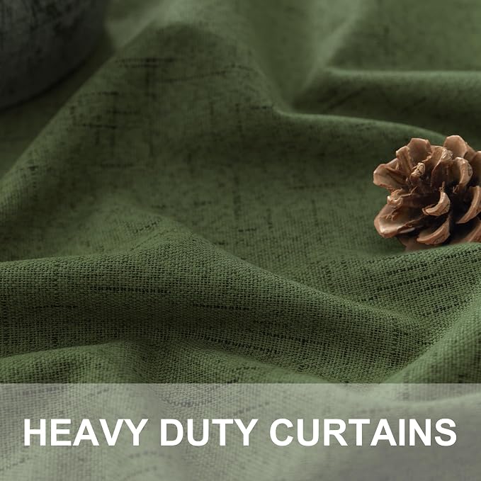 Ptialk Elegant Blackout Curtains for Living Room Eclectic Moody Dark Olive Green Linen Curtains 72 Inch Length 2 Panels Set Long Drapes for Closet Cover Back Tab Rod Pocket Hunter Green 52x72