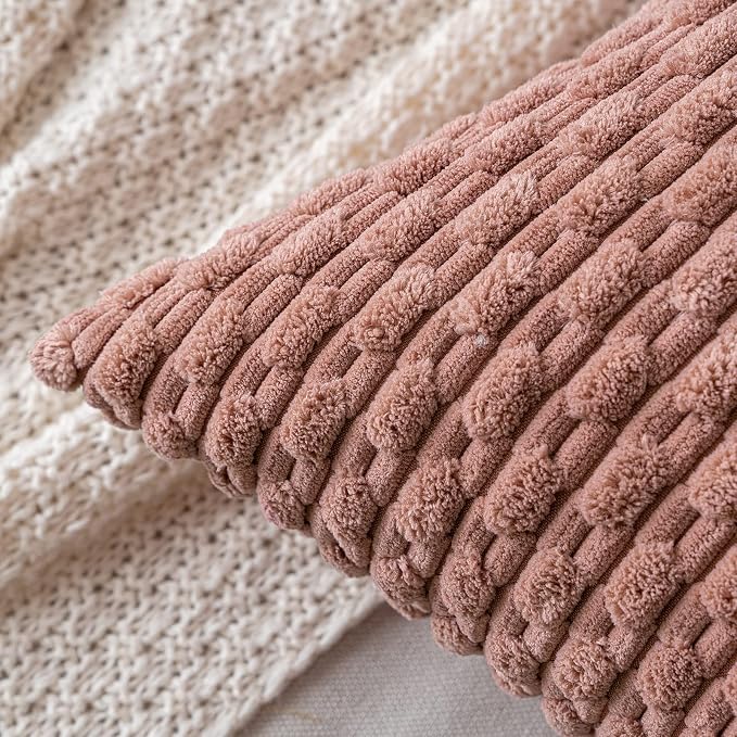 MIULEE Decorative Throw Pillow Covers 18x18 Blush Pink Textured Corduroy | Pack of 2 Striped Pillow Covers Modern Farmhouse Home Decor for Couch Bed Sofa Living Room