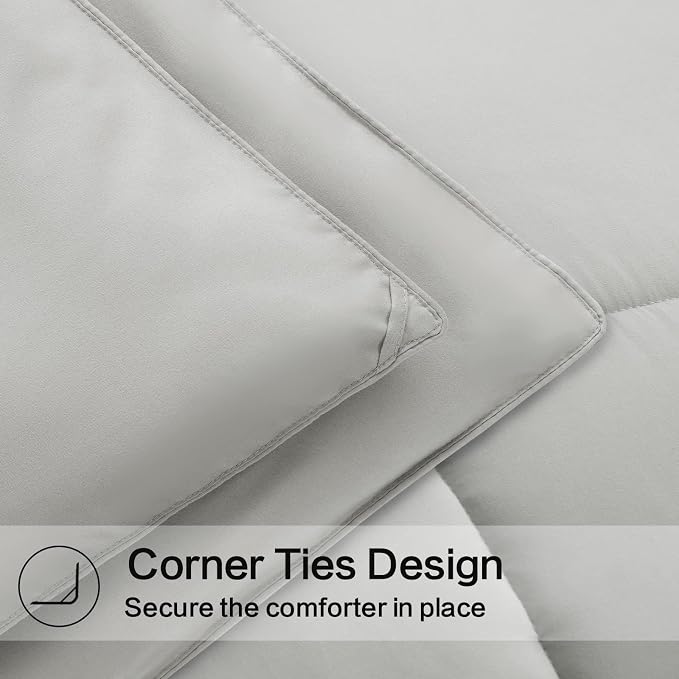 EASELAND Oversized King Down Alternative Comforter, Light Grey, 98x116 | Quilted Duvet Insert for All Seasons, Soft Lightweight Bedding with Corner Tabs, Breathable Machine Washable Hotel Quality