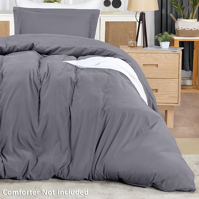 Duvet Cover Twin/Twin XL, 3 PC Cotton Like Polyester, Zipper Closure, Grey | Extra Soft and Breathable, Wrinkle & Fade Resistant, Includes Duvet Cover and 1 Pillow Sham, Comforter Not Included, OekoTex