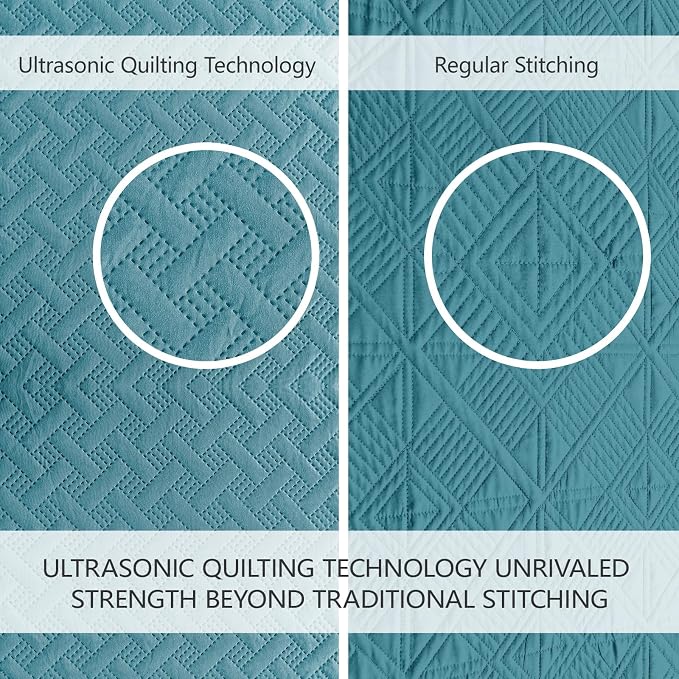 FLYMME Quilts Queen Size,Lightweight Teal Bedspreads,Basket Weave Pattern,Ultra Soft Microfiber Bed Coverlet 3 Pieces for All-Seasons (1 Quilt,2 Shams)
