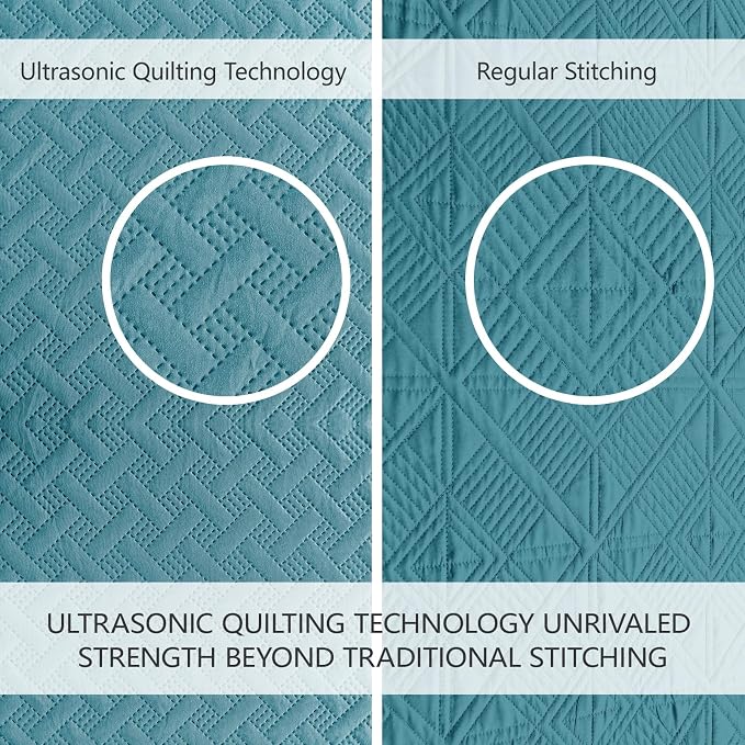 FLYMME Quilts King Size,Lightweight Teal Bedspreads,Basket Weave Pattern,Ultra Soft Microfiber Bed Coverlet 3 Pieces for All-Seasons (1 Quilt,2 Pillow Shams)