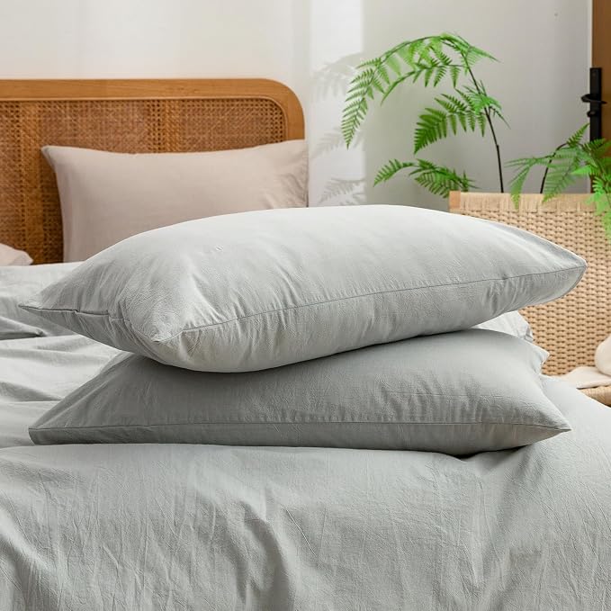BESTOUCH Cotton Solid Duvet Cover Set Linen Feel Northern Droplet Grey King | 100% Washed Cotton, Soft Wrinkle Texture, Hidden Zipper, 8 Ties, Breathable Lightweight Durable Comfy, 3 Pcs No Insert