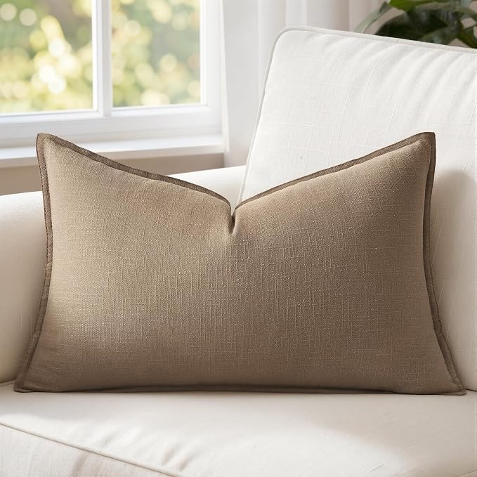 MIULEE Decorative Linen Lumbar Pillow Cover 12x20 Inch Khaki | Fall Autumn Boho Farmhouse Couch Long Throw Pillow for Bed, Pack of 1 Accent Modern Pillowcase, Sofa Livingroom Home Decor