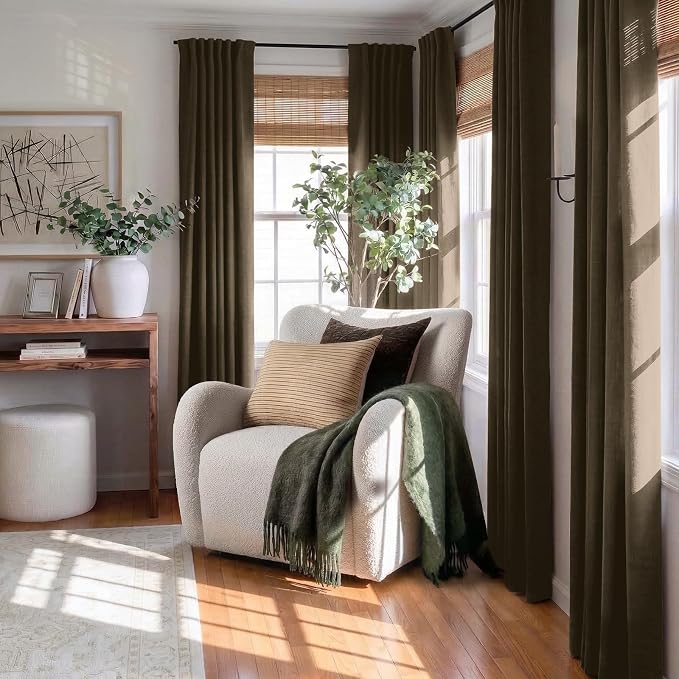 Faux Linen Total Blackout Curtains for Bedroom 102 Inches Long, Dark Brown | 100% Blackout Shield, Back Tab/Rod Pocket Living Room Drapes, Thermal Insulated Blackout Curtains 2 Panels Set, 50"W x 102"L