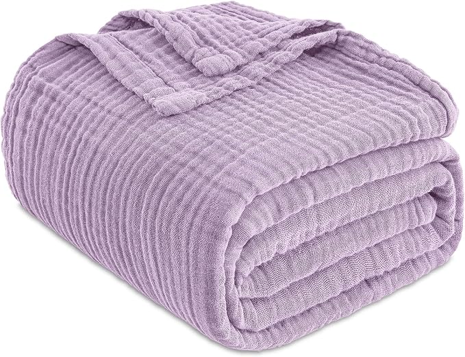 EMME Cotton Blanket Queen Size for Bed Soft Large Muslin Bed Blankets 90"x90" Lightweight Breathable All Season Gauze, Lavender