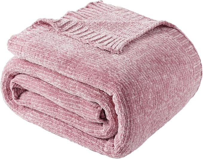 Pink Throw Blanket for Couch, Soft Chenille Throw Blanket 51"x67" | Shiny Chenille Blanket, Cozy Brethable Knit Throw Blanket for Bed Sofa Home Decor