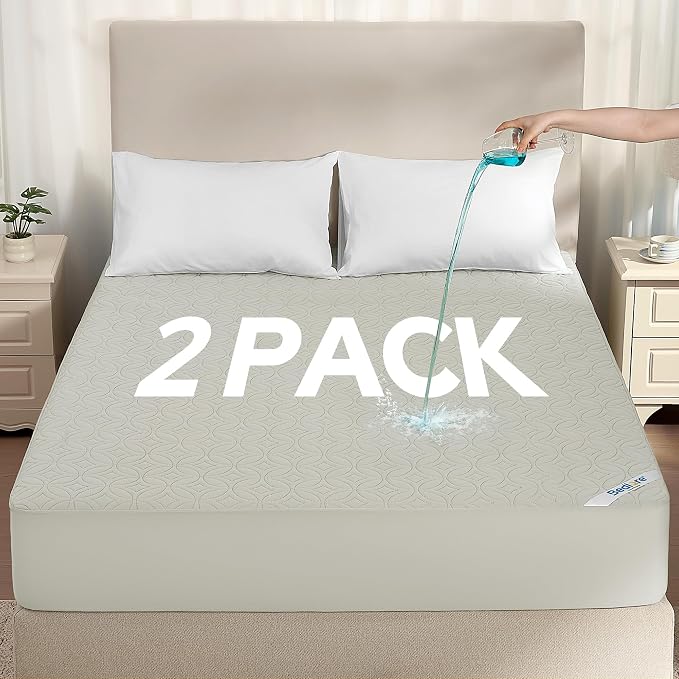2 Pack Waterproof Mattress Protector California King Size, Deep Pocket Fit | Bedlore Soft Breathable Bed Mattress Cover Pad, Fits 6-18 inch deep mattresses, for Bedroom, Hotel, Light Gray