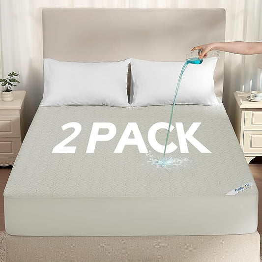 2 Pack Waterproof Mattress Protector Full Size, Deep Pocket Fit, Washable | Bedlore Soft Breathable Bed Mattress Cover Pad, Fits 6-15 inch deep mattresses, for Bedroom, Hotel, Light Gray