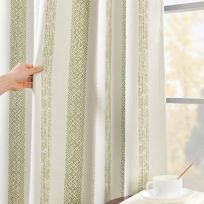 jinchan Boho Blackout Curtains 63 Inch Length for Bedroom Living Room | Sage Green on Beige Geometric Printed Back Tab Rod Pocket Farmhouse Curtains Room Darkening Thermal Window Treatment 2 Panels