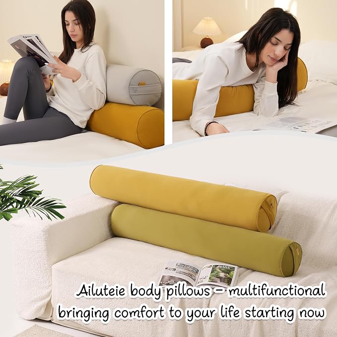 Body Pillow for Adults,Long Round Pillow,Big Cylindrical Pillow,Large Full Bolster Pillows for Side Sleepers (Honey Yellow, 39.37"*7.87")