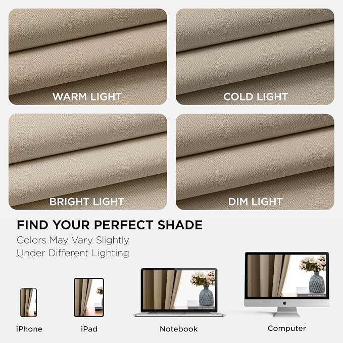 Joydeco Blackout Curtains 90 Inch Length 2 Panels Set, Thermal Insulated Long Curtains& Drapes 2 Burg, Room Darkening Grommet Drapes for Living Room Bedroom Window (W52 x L90 Inch, Light Beige)