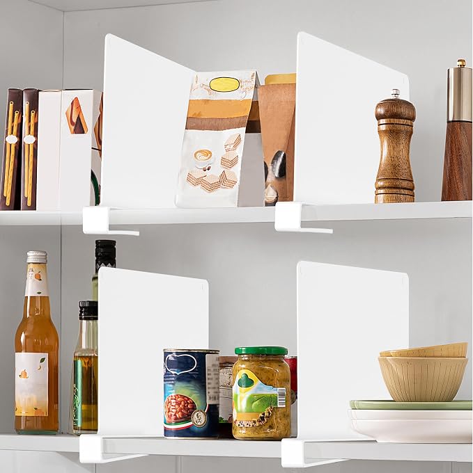 HBlife 6 Pcs White Acrylic Shelf Dividers, Vertical Purse Organizer for Closet Perfect for Sweater, Shirts, Handbags in Bedroom and Kitchen, Closet Separators for Organization Cabinet