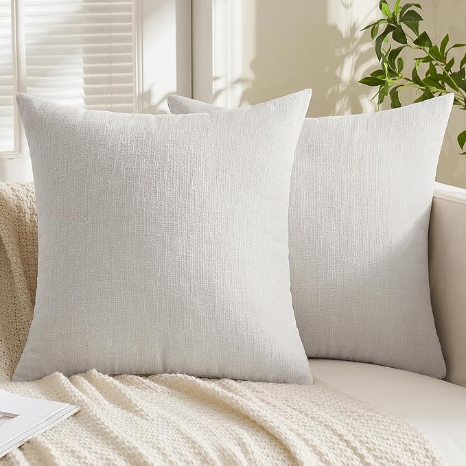 MIULEE Light Grey Chenille Couch Euro Throw Pillow Covers, 22x22 | Set of 2, Soft Modern Farmhouse Style, Decorative Pillowcases for Sofa Living Room Bed, Home Decor