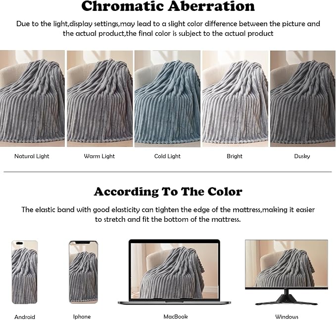 NEWCOSPLAY Fleece Ribbed Cozy Queen Blanket for Couch, Light Grey, 90"x90" | Premium Silky Flannel Blanket, Soft Lightweight Fluffy Throw Blanket for Bed Sofa Decor, Gift for All Season Use
