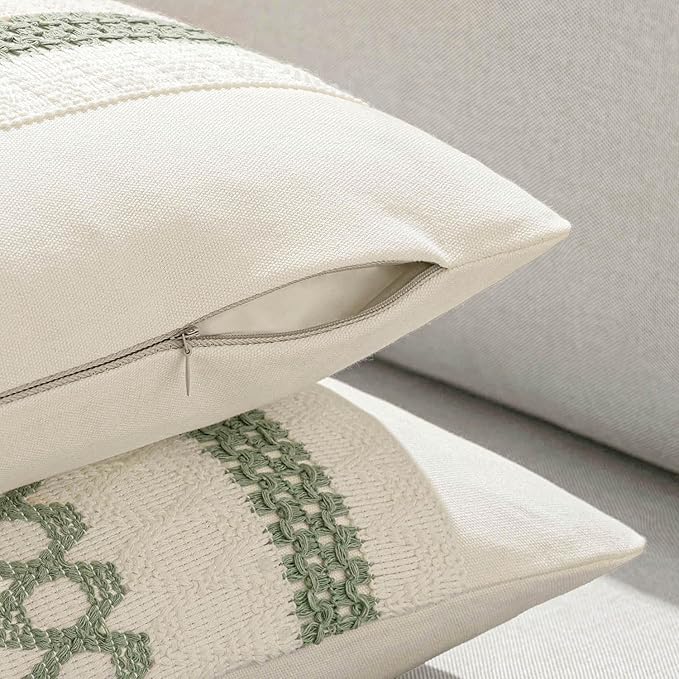 MIULEE Set of 2 Sage Green Boho Decorative Pillow Covers 26x26 Inch | Farmhouse Couch Throw Pillows, Modern Cotton Cushion Covers, Macrame Woven Spring Home Decor for Bed Sofa Chair