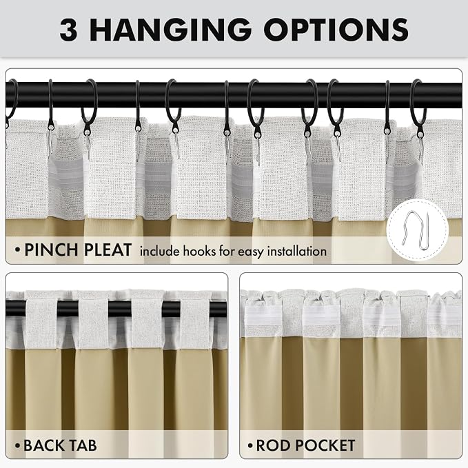 MIULEE 100% Blackout Linen Curtains 42 x 84 Inch Heathered White 2 Panels | Thermal Insulated, Room Darkening Drapes for Bedroom Living Room, Back Tab Rod Pocket Pinch Pleated, Solid Luxury Decor