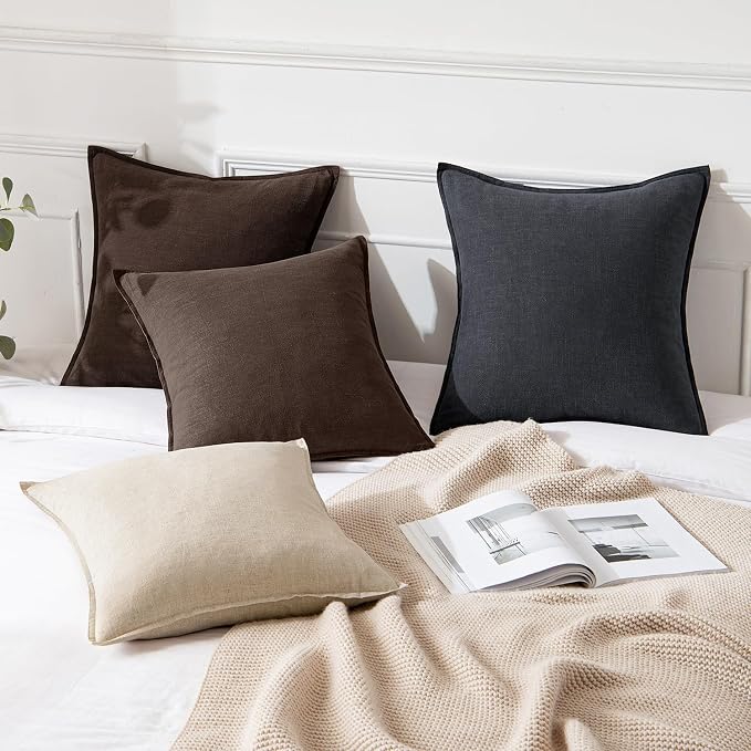 MIULEE Decorative Linen Pillow Covers 18x18 Inch Reddish Brown | Boho Farmhouse Neutral Couch Throw Pillows for Bed, Pack of 2 Accent Modern Pillowcases, Sofa Livingroom Home Decor