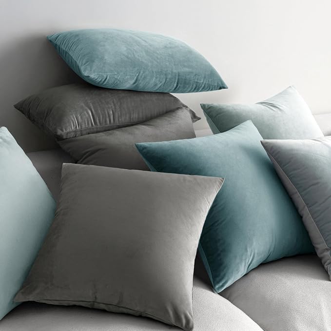 MIULEE Velvet Throw Pillow Covers 16x16 Inch Pack of 2 Light Blue | Soft Solid Small Decorative Pillow Covers, Modern Luxury Home Decor, for Couch Chair Sofa Bedroom Livingroom Car