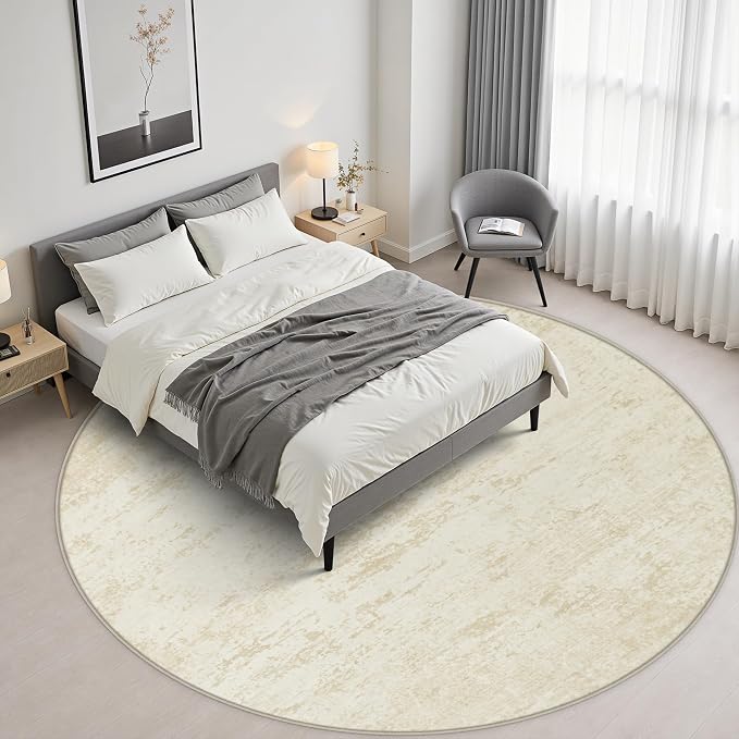 Round Area Rug Living Room: 5 ft Modern Washable Carpet Taupe | For Bedroom Dining Room Farmhouse Nursery Hallway Office,Modern Abstract,Machine washable,Non-Slip,Stain Resistant,Indoor