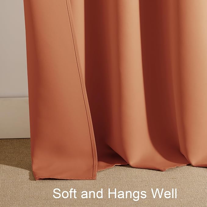 PONY DANCE Burnt Orange Short Black Out Curtains for Kitchen Over Sink 45 inch Length, Thermal Insulated Room Darkening Blackout Drapes for Small Bathroom Window(2 Panels Set, 42 inches Wide)