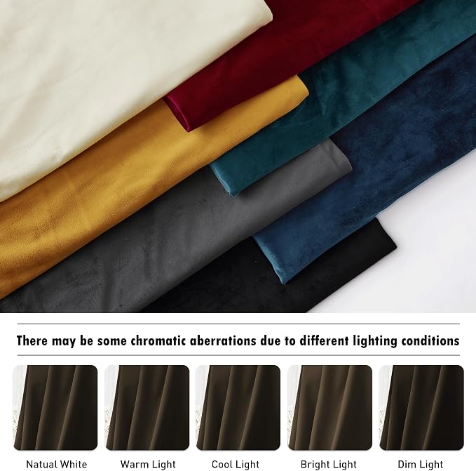 RYB HOME Brown Velvet Blackout Curtains for Bedroom 63 inches Length | Thermal Insulated, Privacy UV Heat Blocking, Luxurious Soft Fabric, Back Tab, Drapes for Nursery Office, W42 x L63, 2 Panels