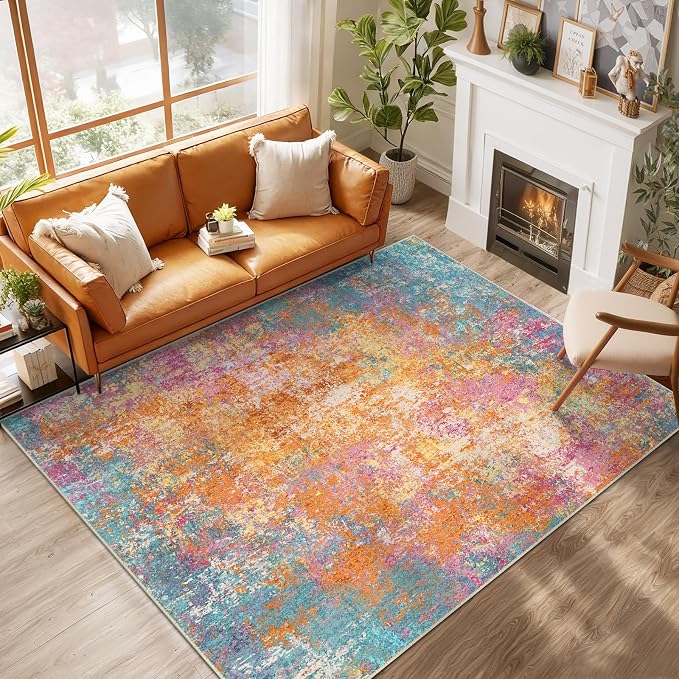 RELEANY Washable 6'x9' Abstract Area Rug for Living Room Starlight | Carpet for Bedroom, Kitchen, Office, Hallway and Entryway, Printed Pattern, Non‑Slip, Soft, Stain‑Resistant, Easy to Clean