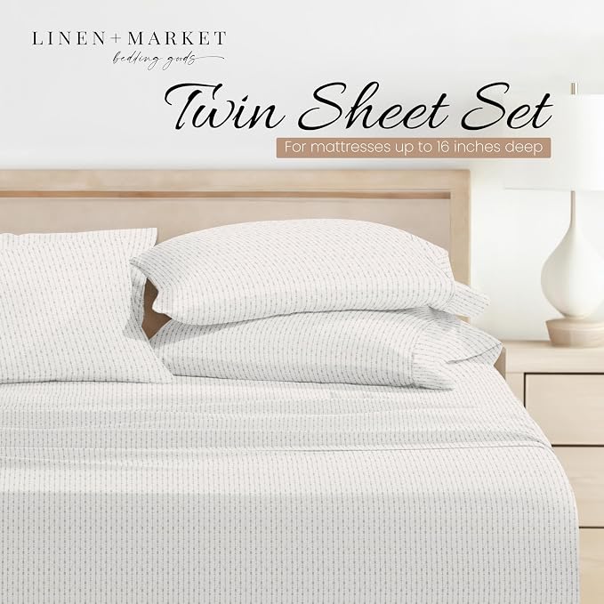 Linen Market Double-Brushed Patterned Microfiber Twin Sheet Set 3 Piece – Oeko-TEX Certified Ultra Soft & Wrinkle-Free - 16" Deep Pocket Sheets - Easy Care Twin Size - Beaded Arrows Light Gray