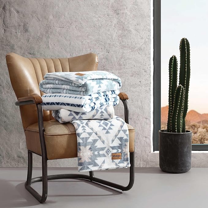 Wrangler - Blanket, Super Soft Sherpa Bedding, Yellowstone Inspired Throw Blanket for Couch or Bed (Diamond Trail Blue, 50" x 60")