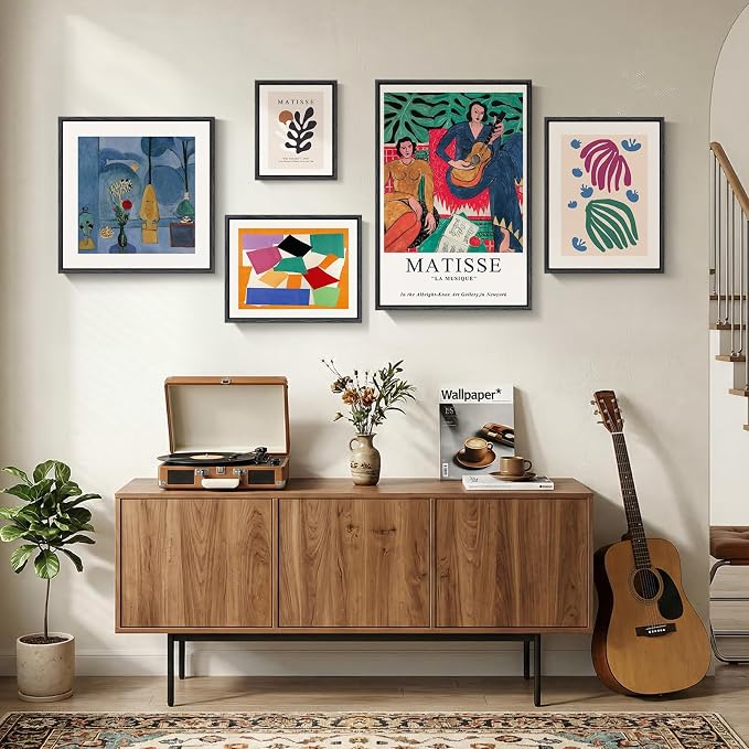 Large Framed Colorful Matisse Canvas Wall Art for Living Room, 5 Piece | Abstract modern, Botanical painting prints, Geometric aesthetic, Fine art style, Dining room, Office decor