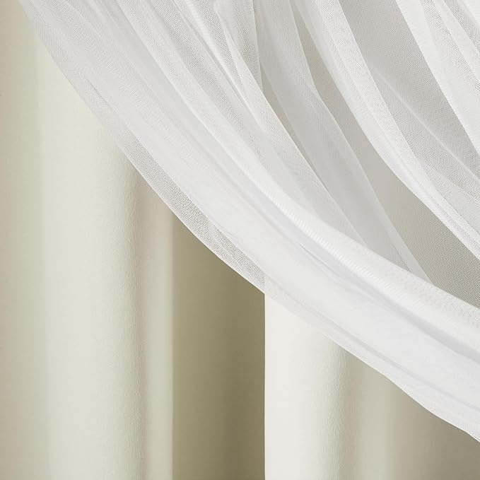 TOWN & COUNTRY LUXE Talia Double Layer Indoor Curtains, Sheer and Room Darkening Blackout, Grommet Top, Energy Efficient, 2-Pack Set, 52"x120", Vanilla