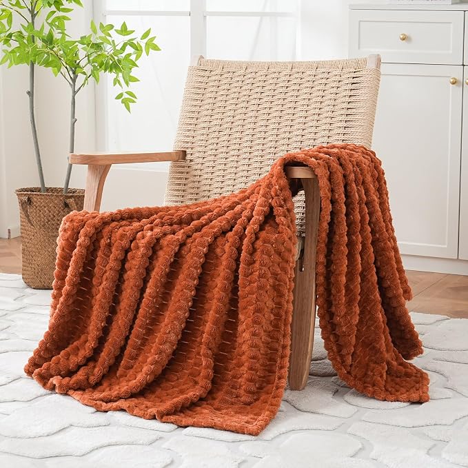 Burnt Orange Throw Blanket 50"×70"Gift for Mom Fuzzy 3D Jacquard Decorative | Flannel Fleece Super Soft Plush Cozy Blanket for Couch Sofa Chair Lightweight