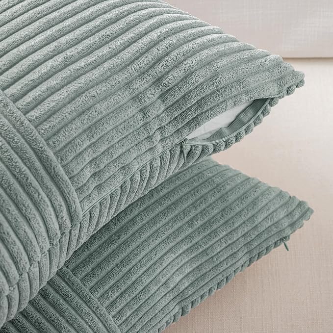 Fancy Homi 2 Packs Grey Blue Euro Decorative Throw Pillow Covers 26x26 Inch for Couch Bed Sofa, Rustic Farmhouse Boho Home Decor, Soft Corss Corduroy Patchwork Textured Square Cushion Case 66x66 cm