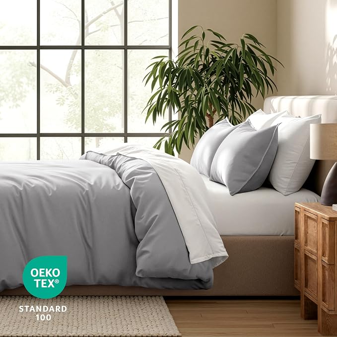 Bare Home Duvet Cover Set 1800 Ultra-Soft (Twin/Twin XL, Light Grey) | Lightweight, Cooling, Breathable, Premium 1800 Ultra-Soft, All-Season