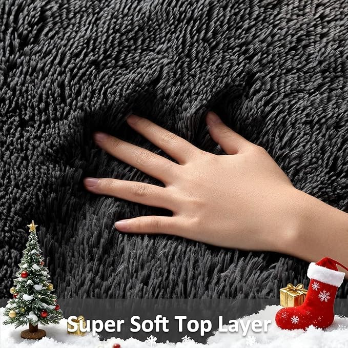 Ophanie Runner Rug for Hallway, 2x7 Washable Non-Slip Fluffy Soft Bedside Rugs, Bedroom Living Room Shaggy Carpet for Kids Girls Boys Dorm Nursery Decor Aesthetic, Black with Over 99 pcs Pile fibers