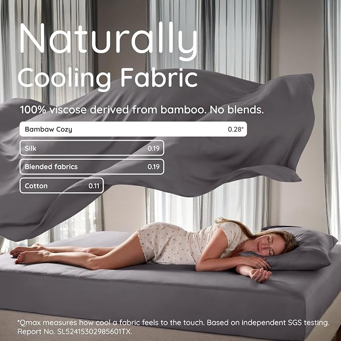 Bambaw 100% Viscose Derived from Bamboo Sheets California King Size Set – 4pcs Cooling Sheets For Night Sweats, Extra Soft Sheet Set, Deep Pocket Fits Up to 16'' With Elastic Corner Straps (Dark Gray)