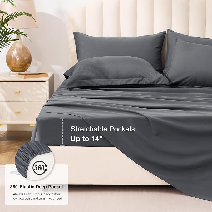 Love's cabin Queen Comforter Set Soot Grey, 7 Pieces Queen Bed in a Bag, All Season Bedding Sets with 1 Comforter, 1 Flat Sheet, 1 Fitted Sheet, 2 Pillowcase and 2 Pillow Sham