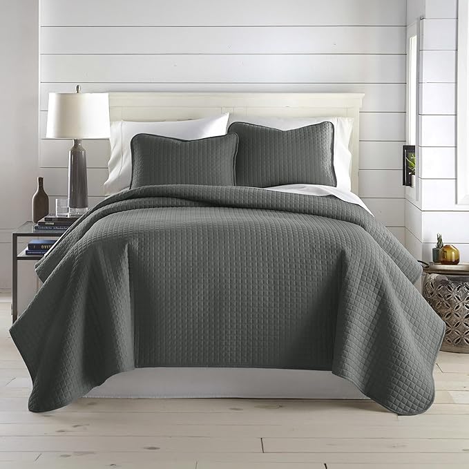 Southshore Fine Living, Inc. Summer Bedspreads Queen Size Set, Full/Queen Quilt Bedspread with 2 Matching Pillow Shams, Soft Microfiber Quilt Set, Lightweight Quilts Coverlet, Slate Grey Quilts
