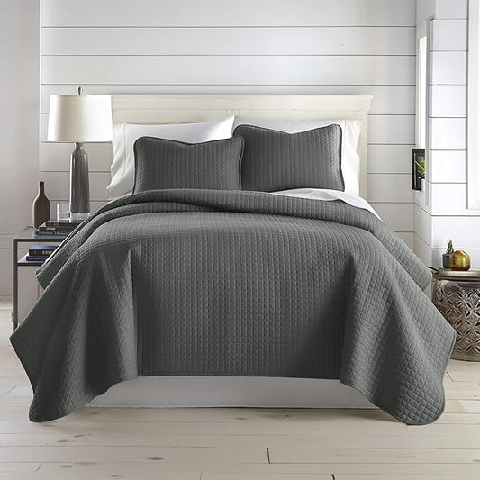 Southshore Fine Living, Inc. Summer Bedspreads Queen Size Set, Full/Queen Quilt Bedspread with 2 Matching Pillow Shams, Soft Microfiber Quilt Set, Lightweight Quilts Coverlet, Slate Grey Quilts
