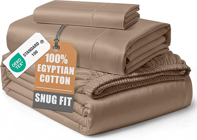 LANE LINEN Sheets Twin Size Bed Set 100% Egyptian Cotton Sateen - Taupe | Extra Long Twin Sheets - 3-Piece Set, Ideal For Dorms And Guest Beds, For A Luxurious Night's Sleep, Luxe Sheen,